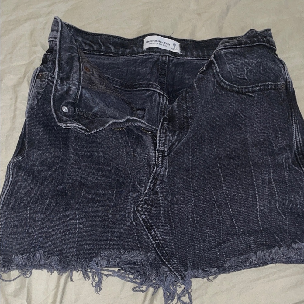Black Denim Frayed Hem Skirt